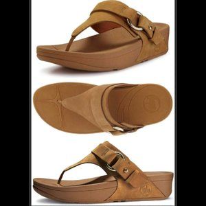 FitFlop 196-017 Via Tan Leather Flip-Flop Thong Sandal Shoes 10